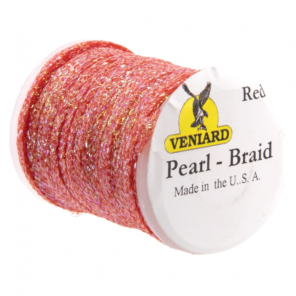 Veniard Pearl Flat Braid Red (Pack 12 Spools) Fly Tying Materials